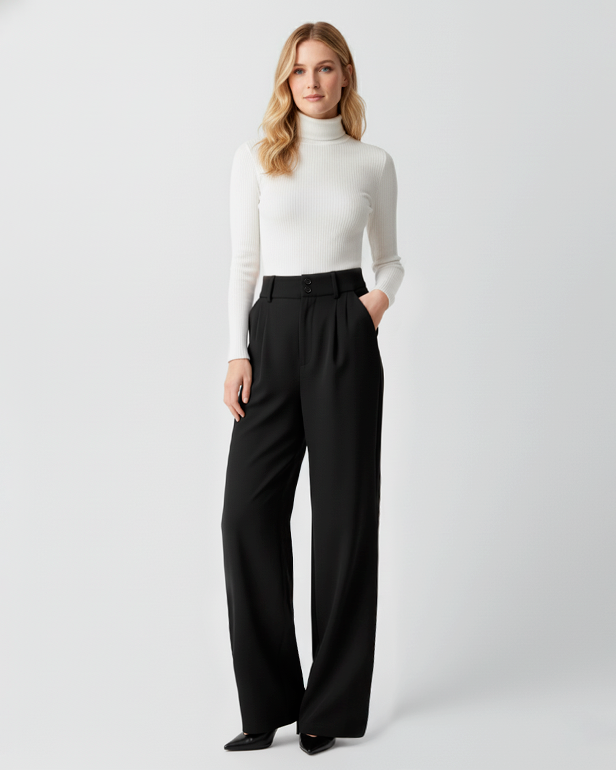 The Clara High-Waist Wool Wide Leg Pants