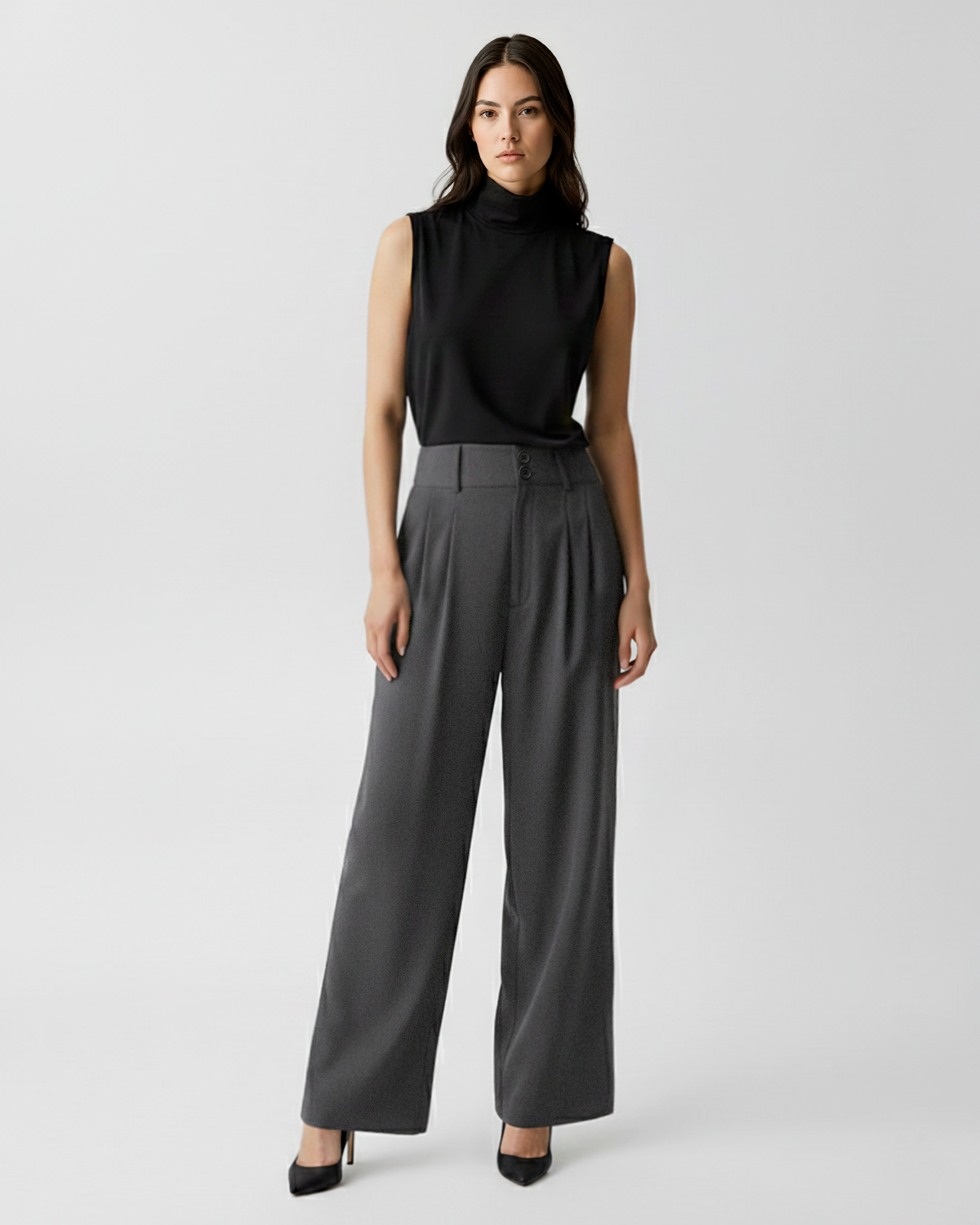 The Clara High-Waist Wool Wide Leg Pants