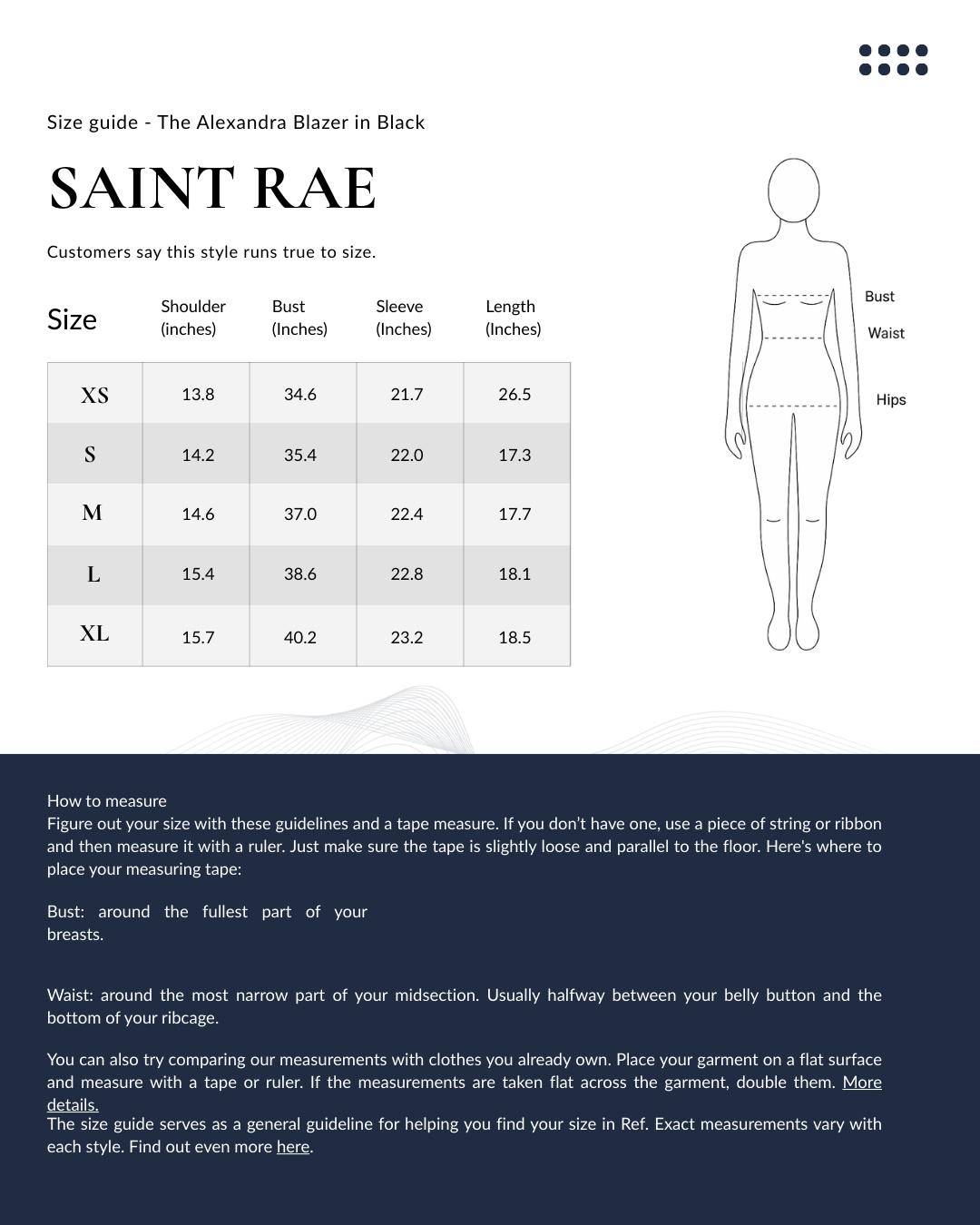 Size Chart The Alexandra Blazer in Black