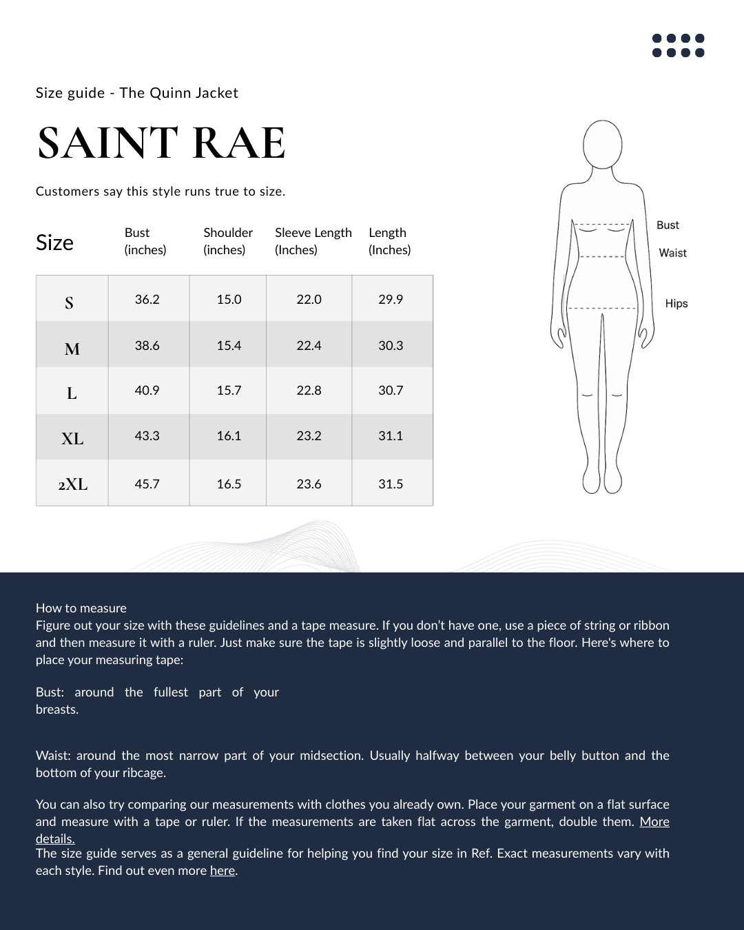 Size Chart The Quinn Jacket