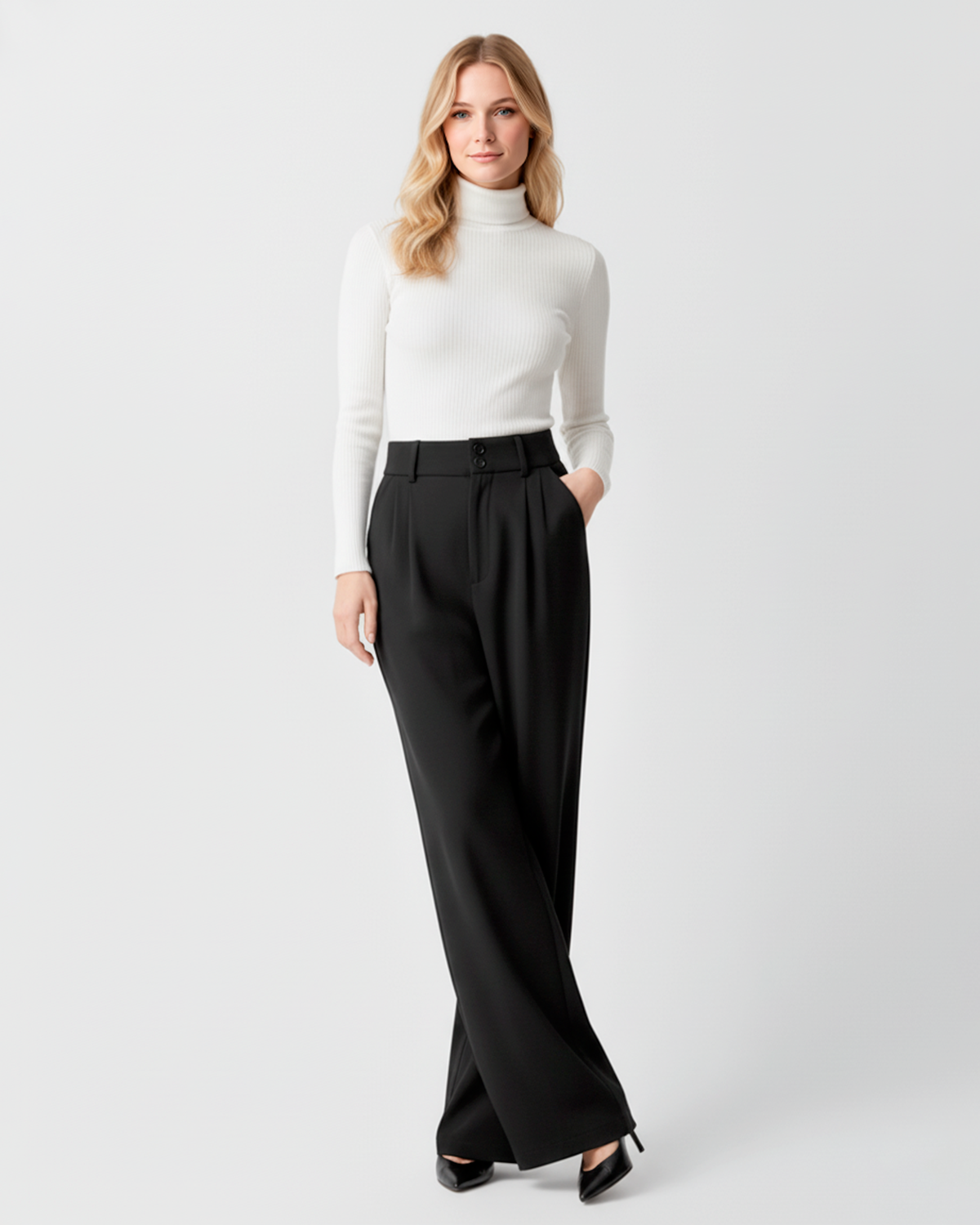 The Clara High-Waist Wool Wide Leg Pants