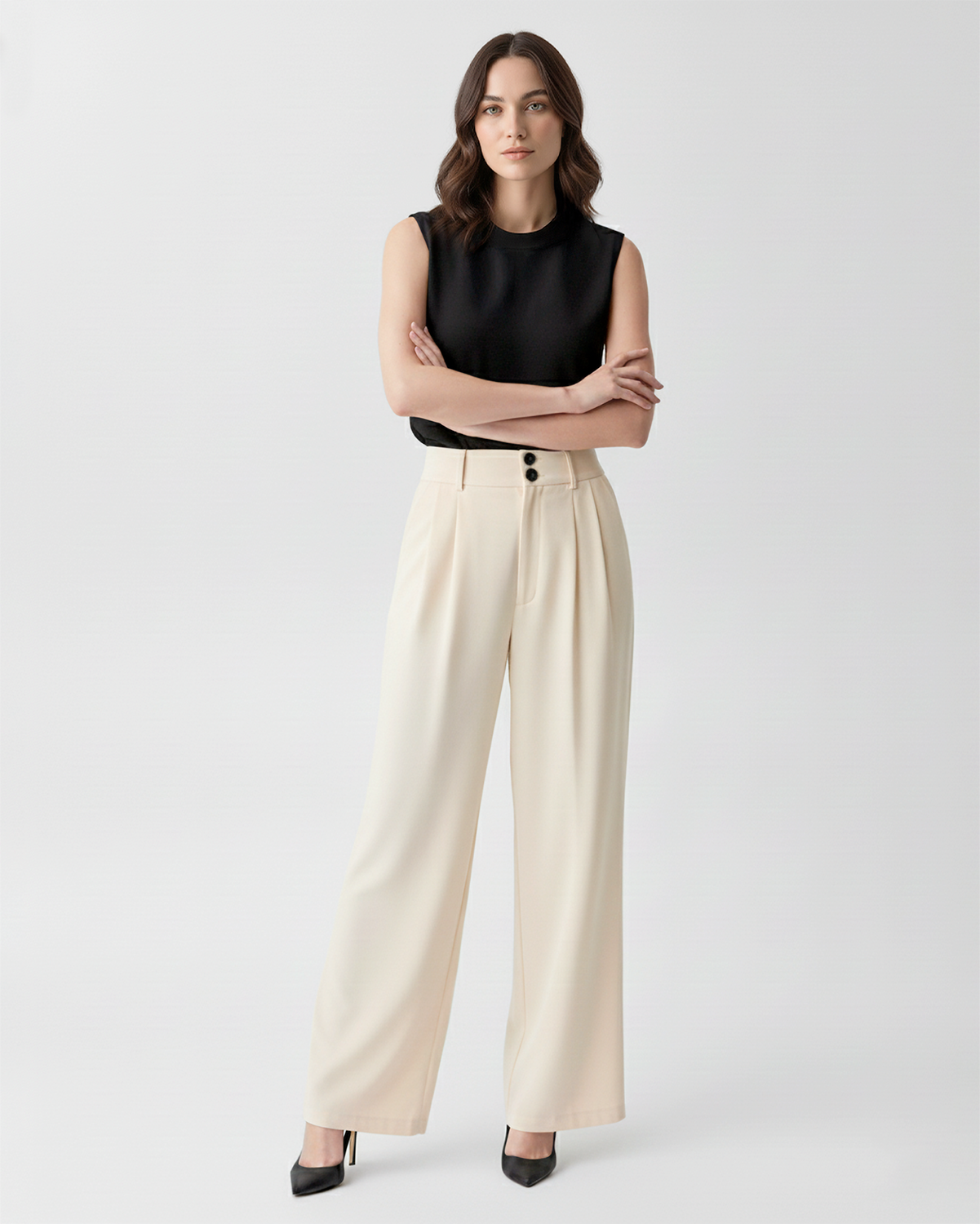 The Clara High-Waist Wool Wide Leg Pants