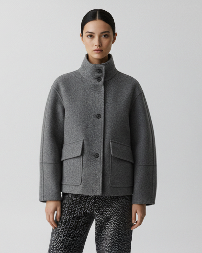 The Sarah Funnel Neck Wool Cropped Jacket