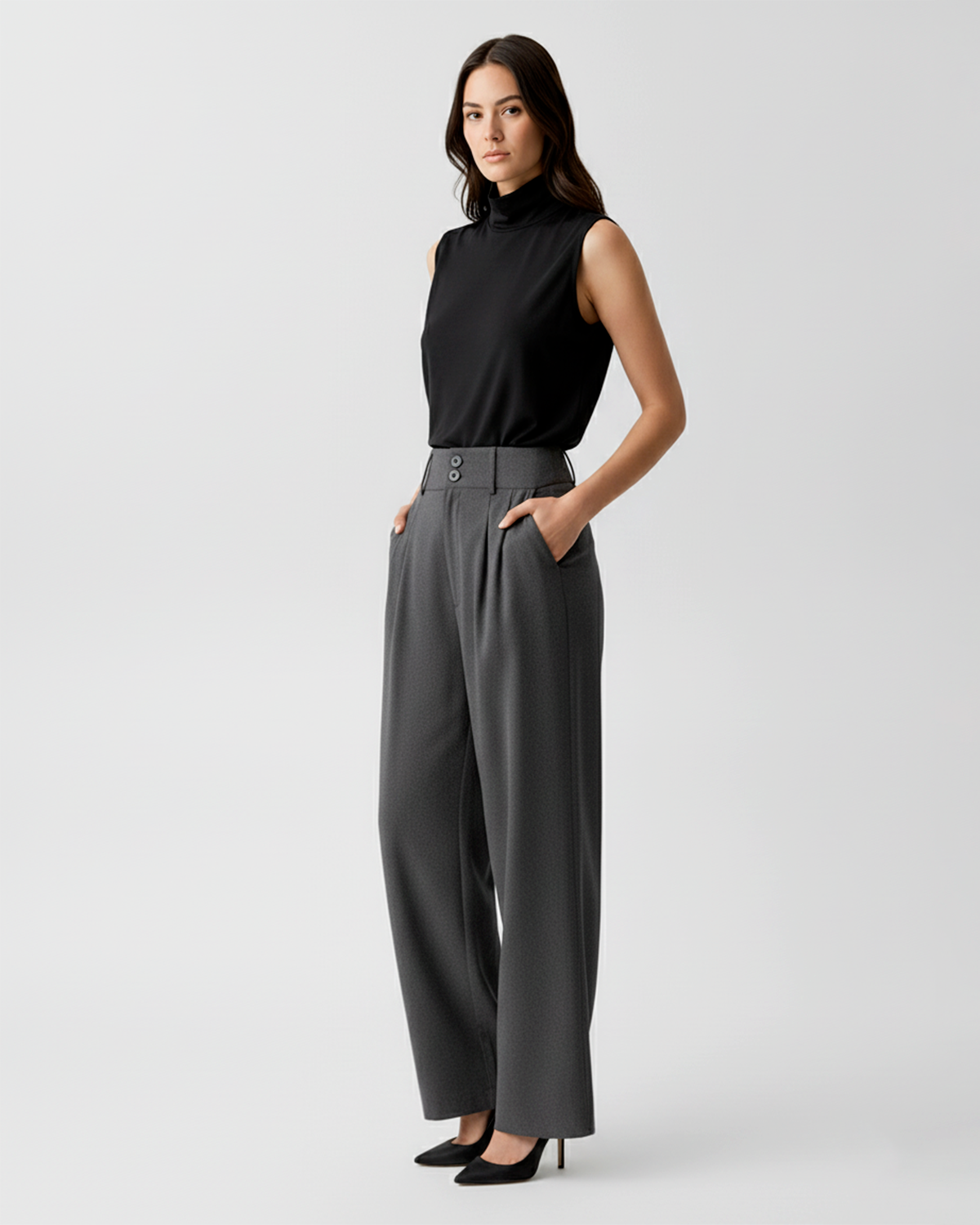 The Clara High-Waist Wool Wide Leg Pants